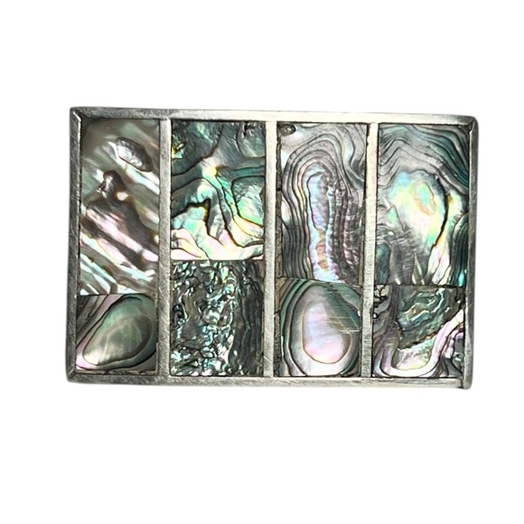 Vintage Silver Abalone Belt Buckle Unisex Made In Mexico Statement Boho main image 7